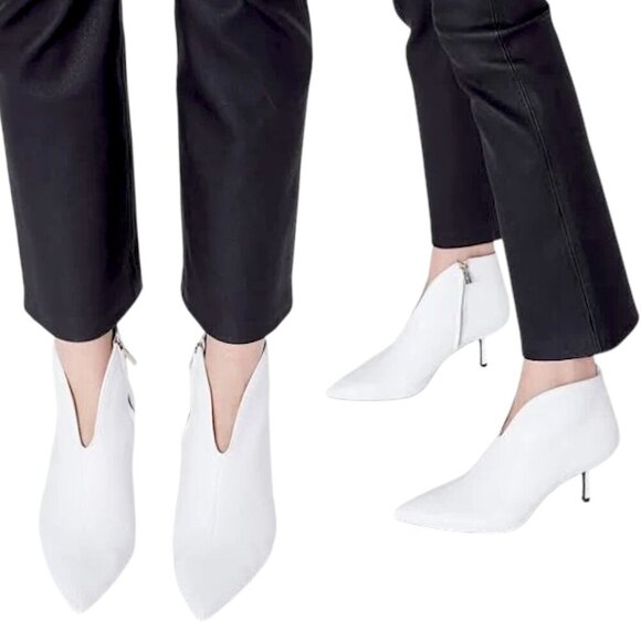 Anine Bing - Women’s ‘Frankie’ Leather Kitten Heel Booties - White, 37 IT, 7 US - Picture 1 of 15